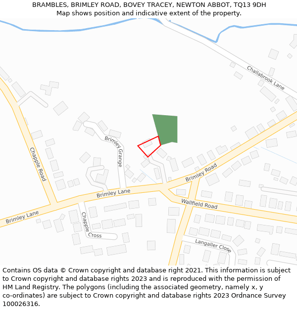 BRAMBLES, BRIMLEY ROAD, BOVEY TRACEY, NEWTON ABBOT, TQ13 9DH: Location map and indicative extent of plot