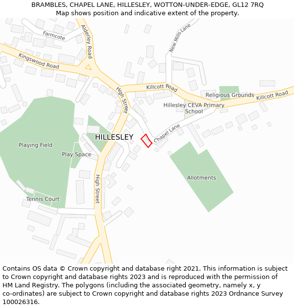 BRAMBLES, CHAPEL LANE, HILLESLEY, WOTTON-UNDER-EDGE, GL12 7RQ: Location map and indicative extent of plot