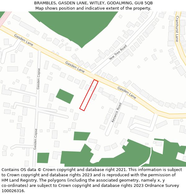 BRAMBLES, GASDEN LANE, WITLEY, GODALMING, GU8 5QB: Location map and indicative extent of plot