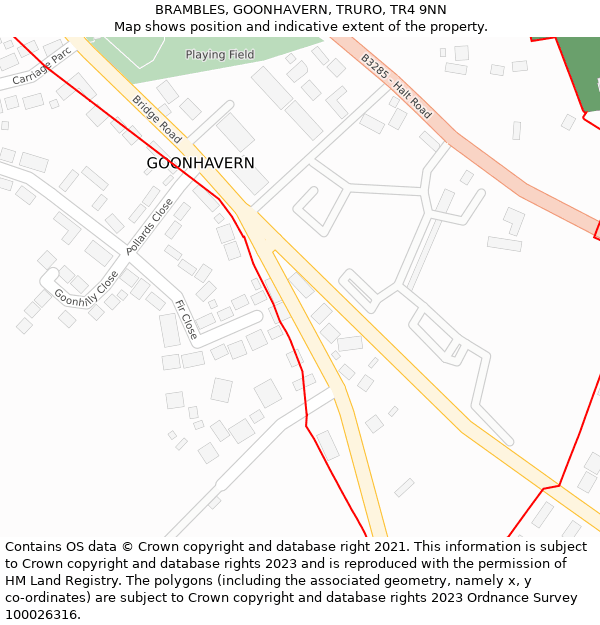 BRAMBLES, GOONHAVERN, TRURO, TR4 9NN: Location map and indicative extent of plot