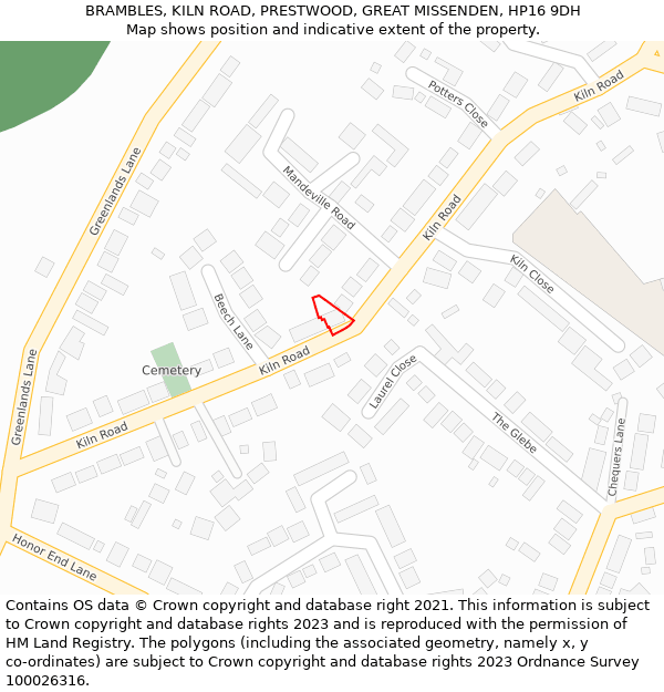 BRAMBLES, KILN ROAD, PRESTWOOD, GREAT MISSENDEN, HP16 9DH: Location map and indicative extent of plot