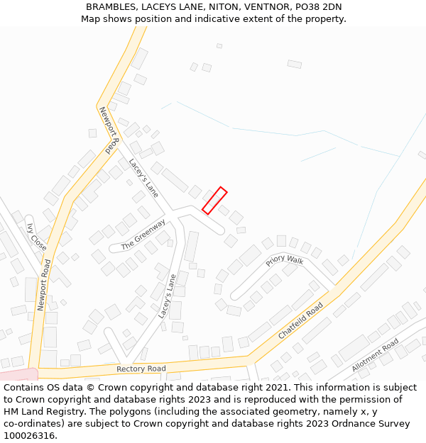 BRAMBLES, LACEYS LANE, NITON, VENTNOR, PO38 2DN: Location map and indicative extent of plot