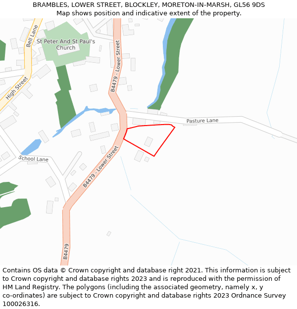 BRAMBLES, LOWER STREET, BLOCKLEY, MORETON-IN-MARSH, GL56 9DS: Location map and indicative extent of plot