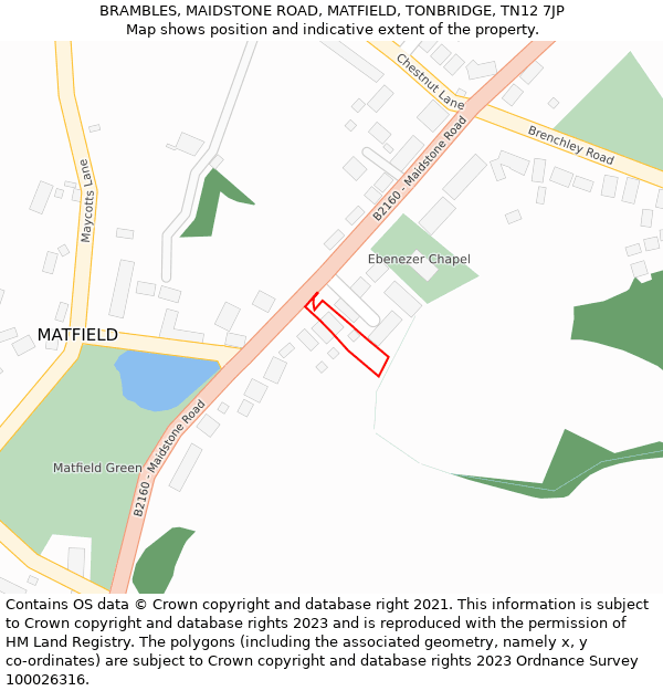 BRAMBLES, MAIDSTONE ROAD, MATFIELD, TONBRIDGE, TN12 7JP: Location map and indicative extent of plot
