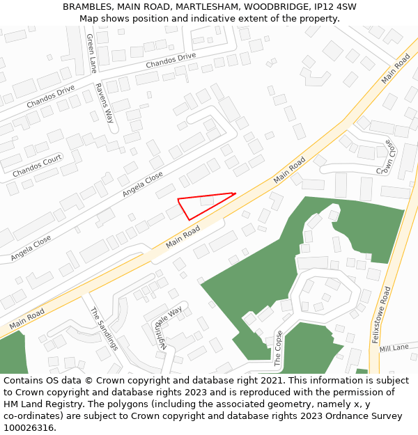 BRAMBLES, MAIN ROAD, MARTLESHAM, WOODBRIDGE, IP12 4SW: Location map and indicative extent of plot