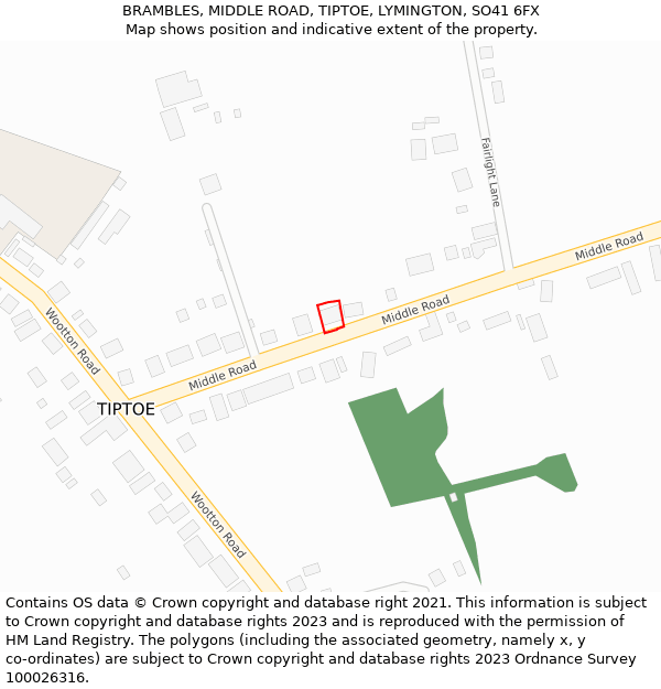 BRAMBLES, MIDDLE ROAD, TIPTOE, LYMINGTON, SO41 6FX: Location map and indicative extent of plot