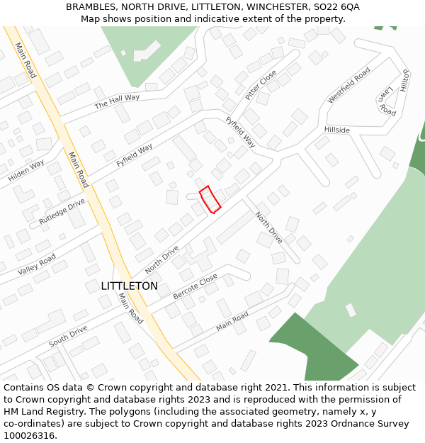 BRAMBLES, NORTH DRIVE, LITTLETON, WINCHESTER, SO22 6QA: Location map and indicative extent of plot