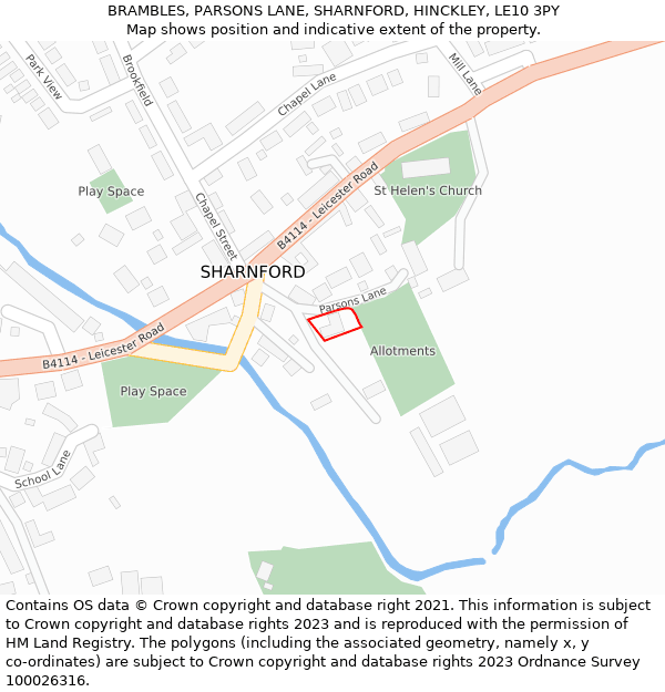 BRAMBLES, PARSONS LANE, SHARNFORD, HINCKLEY, LE10 3PY: Location map and indicative extent of plot