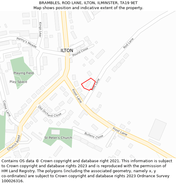 BRAMBLES, ROD LANE, ILTON, ILMINSTER, TA19 9ET: Location map and indicative extent of plot