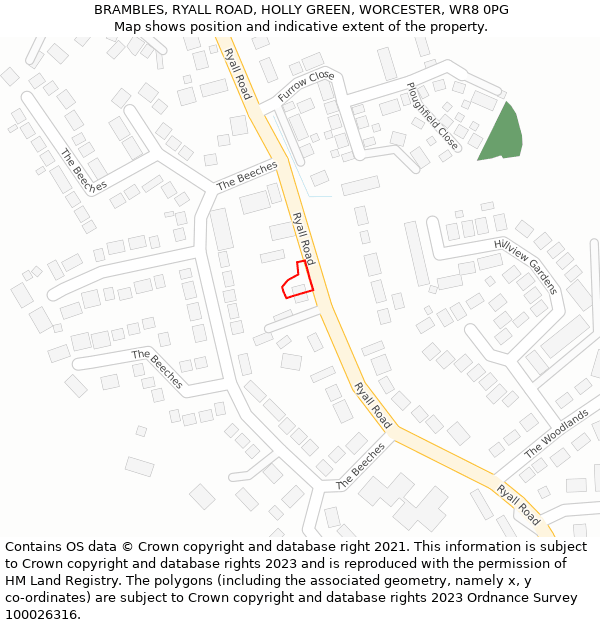 BRAMBLES, RYALL ROAD, HOLLY GREEN, WORCESTER, WR8 0PG: Location map and indicative extent of plot