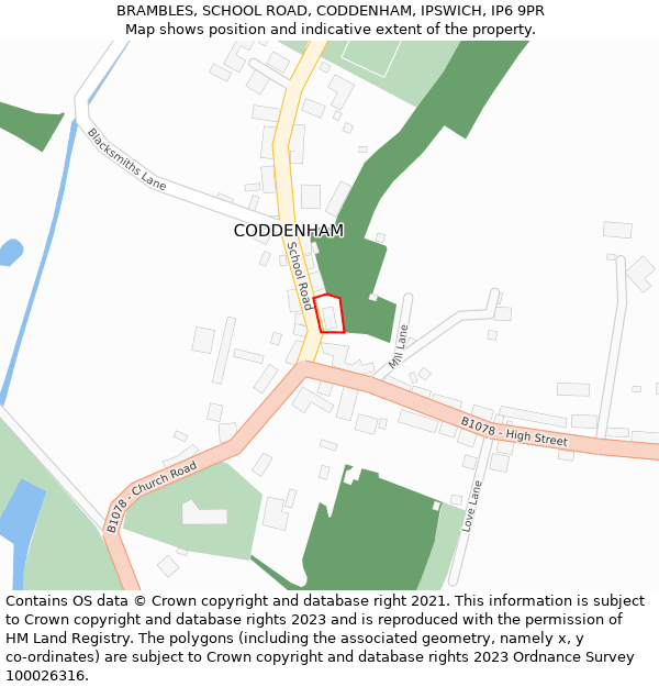 BRAMBLES, SCHOOL ROAD, CODDENHAM, IPSWICH, IP6 9PR: Location map and indicative extent of plot