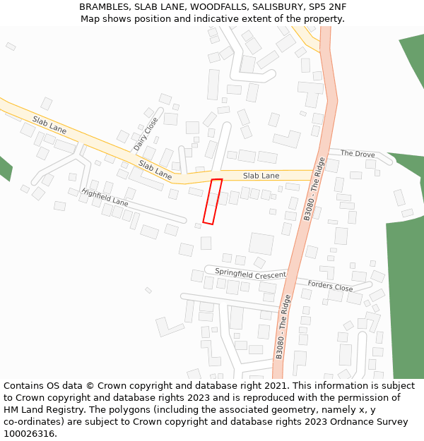 BRAMBLES, SLAB LANE, WOODFALLS, SALISBURY, SP5 2NF: Location map and indicative extent of plot