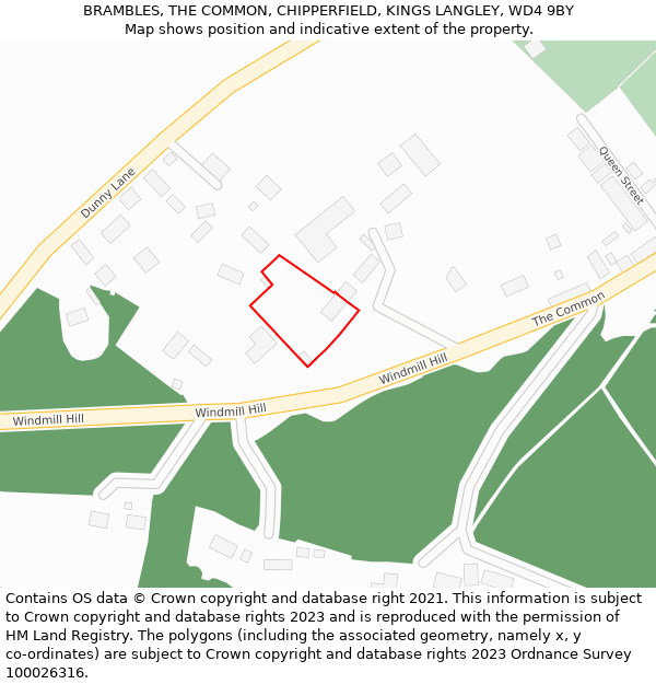 BRAMBLES, THE COMMON, CHIPPERFIELD, KINGS LANGLEY, WD4 9BY: Location map and indicative extent of plot