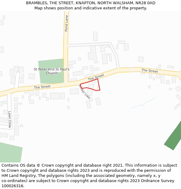 BRAMBLES, THE STREET, KNAPTON, NORTH WALSHAM, NR28 0AD: Location map and indicative extent of plot