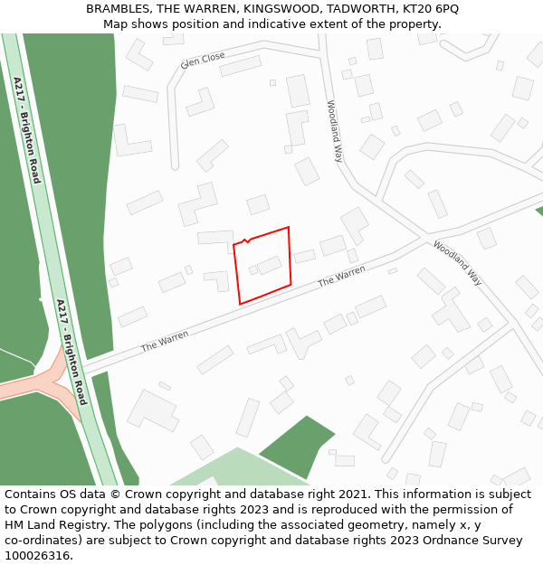 BRAMBLES, THE WARREN, KINGSWOOD, TADWORTH, KT20 6PQ: Location map and indicative extent of plot