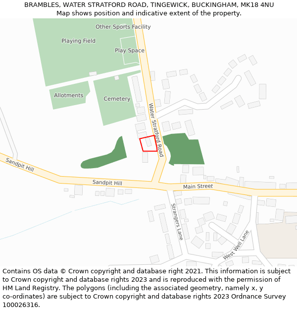 BRAMBLES, WATER STRATFORD ROAD, TINGEWICK, BUCKINGHAM, MK18 4NU: Location map and indicative extent of plot