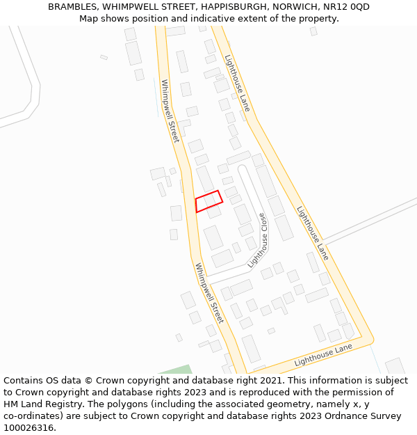 BRAMBLES, WHIMPWELL STREET, HAPPISBURGH, NORWICH, NR12 0QD: Location map and indicative extent of plot