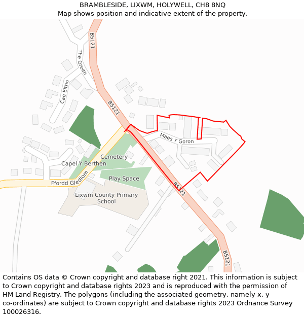 BRAMBLESIDE, LIXWM, HOLYWELL, CH8 8NQ: Location map and indicative extent of plot