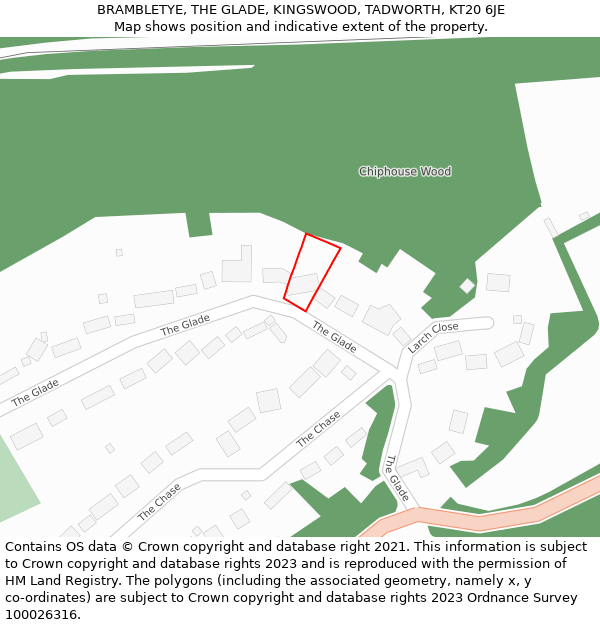 BRAMBLETYE, THE GLADE, KINGSWOOD, TADWORTH, KT20 6JE: Location map and indicative extent of plot