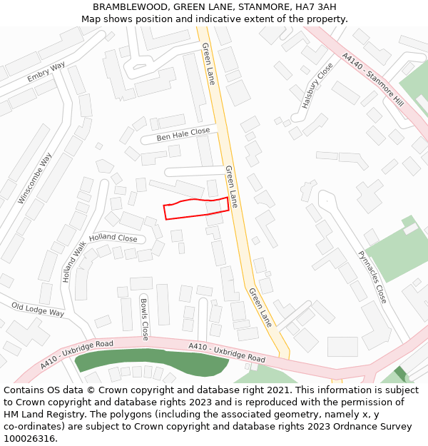 BRAMBLEWOOD, GREEN LANE, STANMORE, HA7 3AH: Location map and indicative extent of plot