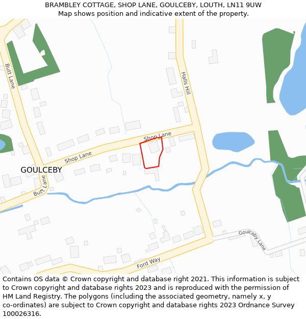 BRAMBLEY COTTAGE, SHOP LANE, GOULCEBY, LOUTH, LN11 9UW: Location map and indicative extent of plot