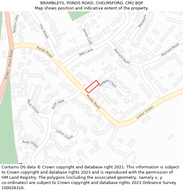 BRAMBLEYS, PONDS ROAD, CHELMSFORD, CM2 8QP: Location map and indicative extent of plot