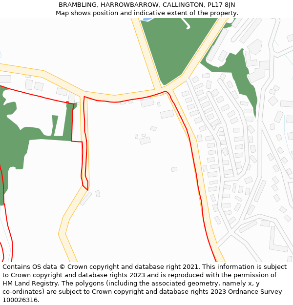 BRAMBLING, HARROWBARROW, CALLINGTON, PL17 8JN: Location map and indicative extent of plot