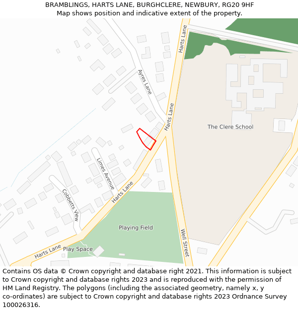 BRAMBLINGS, HARTS LANE, BURGHCLERE, NEWBURY, RG20 9HF: Location map and indicative extent of plot