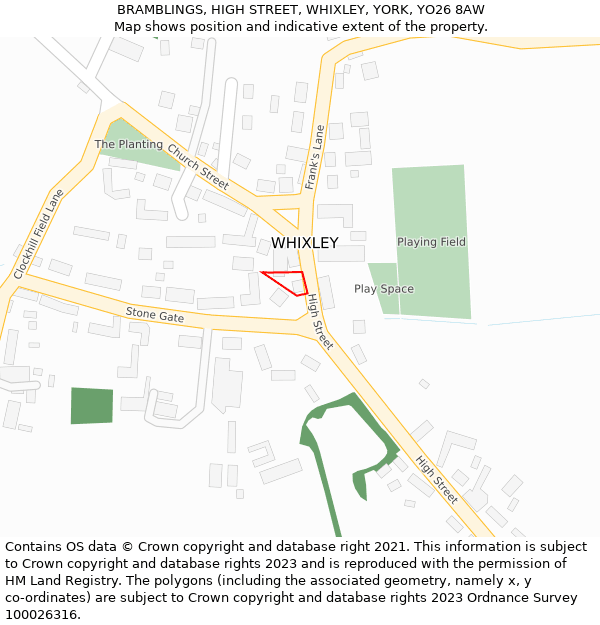 BRAMBLINGS, HIGH STREET, WHIXLEY, YORK, YO26 8AW: Location map and indicative extent of plot