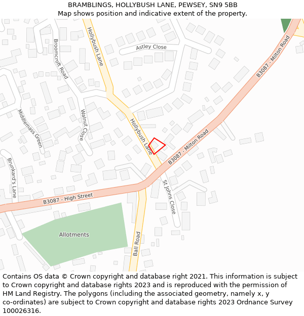 BRAMBLINGS, HOLLYBUSH LANE, PEWSEY, SN9 5BB: Location map and indicative extent of plot