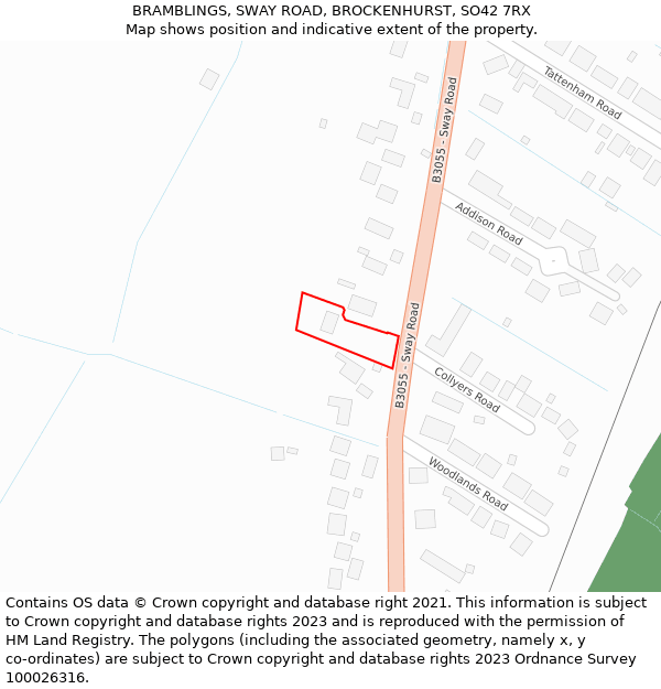 BRAMBLINGS, SWAY ROAD, BROCKENHURST, SO42 7RX: Location map and indicative extent of plot