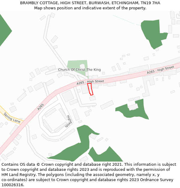 BRAMBLY COTTAGE, HIGH STREET, BURWASH, ETCHINGHAM, TN19 7HA: Location map and indicative extent of plot