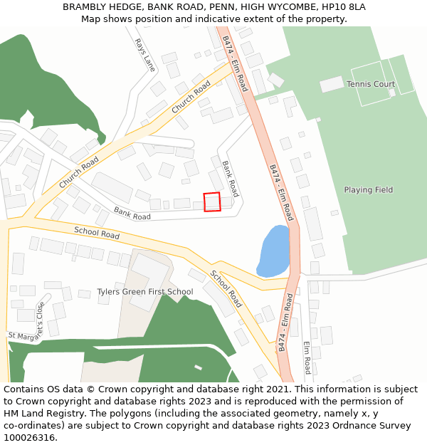 BRAMBLY HEDGE, BANK ROAD, PENN, HIGH WYCOMBE, HP10 8LA: Location map and indicative extent of plot