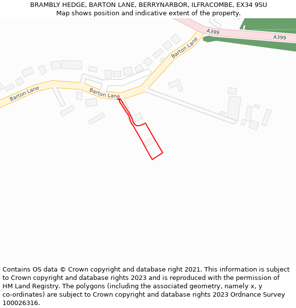 BRAMBLY HEDGE, BARTON LANE, BERRYNARBOR, ILFRACOMBE, EX34 9SU: Location map and indicative extent of plot