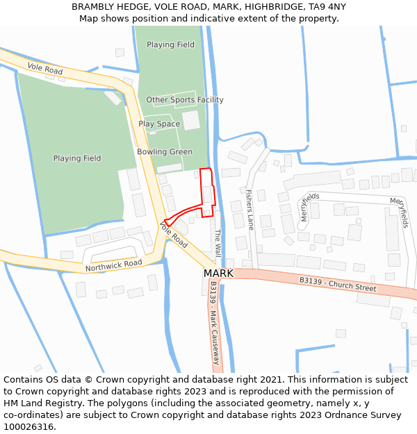 BRAMBLY HEDGE, VOLE ROAD, MARK, HIGHBRIDGE, TA9 4NY: Location map and indicative extent of plot