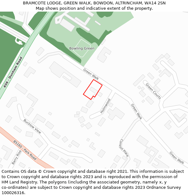 BRAMCOTE LODGE, GREEN WALK, BOWDON, ALTRINCHAM, WA14 2SN: Location map and indicative extent of plot