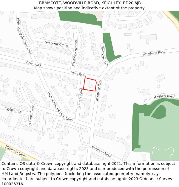 BRAMCOTE, WOODVILLE ROAD, KEIGHLEY, BD20 6JB: Location map and indicative extent of plot