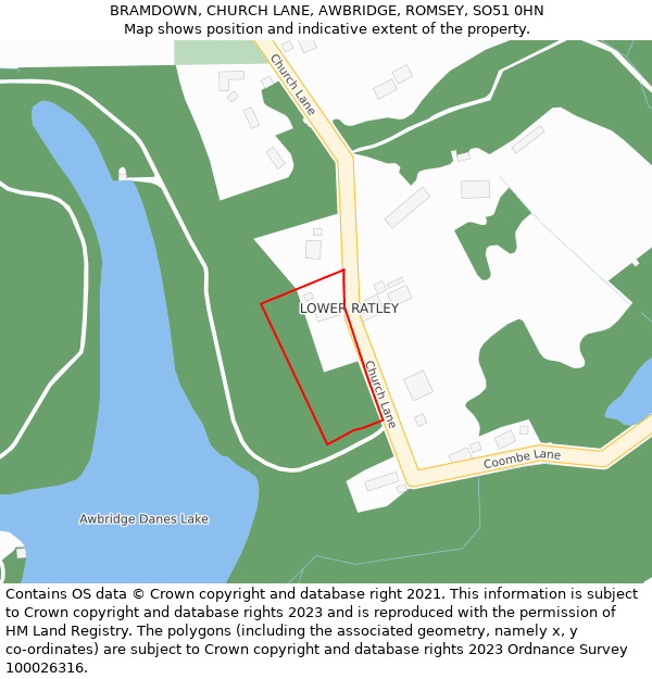 BRAMDOWN, CHURCH LANE, AWBRIDGE, ROMSEY, SO51 0HN: Location map and indicative extent of plot