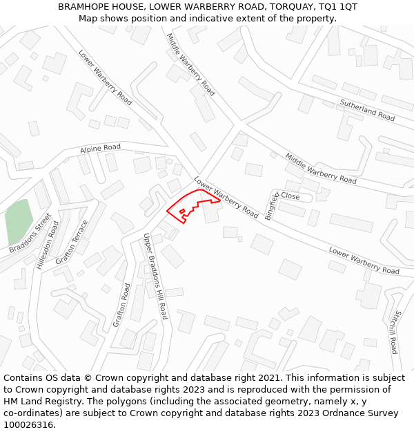 BRAMHOPE HOUSE, LOWER WARBERRY ROAD, TORQUAY, TQ1 1QT: Location map and indicative extent of plot