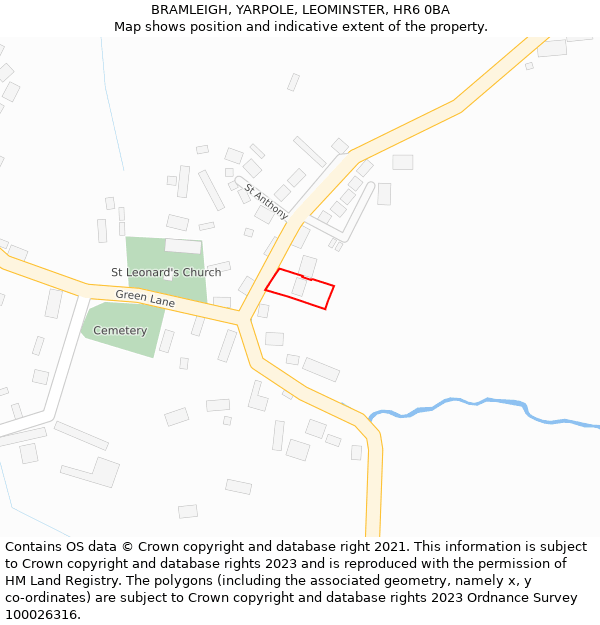 BRAMLEIGH, YARPOLE, LEOMINSTER, HR6 0BA: Location map and indicative extent of plot