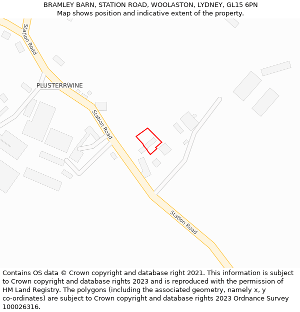 BRAMLEY BARN, STATION ROAD, WOOLASTON, LYDNEY, GL15 6PN: Location map and indicative extent of plot