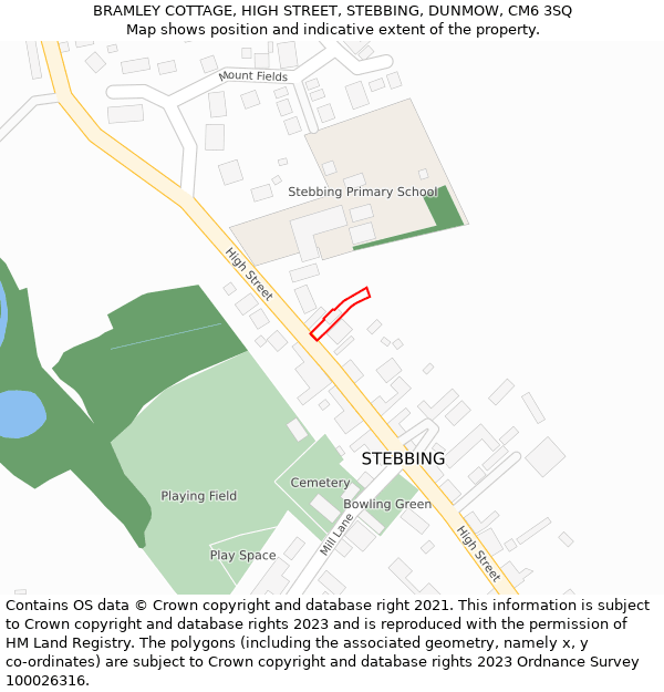 BRAMLEY COTTAGE, HIGH STREET, STEBBING, DUNMOW, CM6 3SQ: Location map and indicative extent of plot