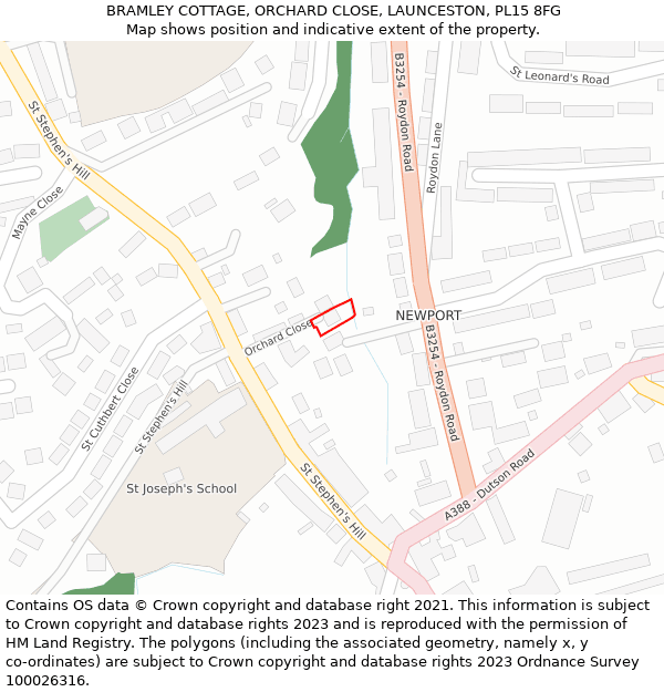 BRAMLEY COTTAGE, ORCHARD CLOSE, LAUNCESTON, PL15 8FG: Location map and indicative extent of plot