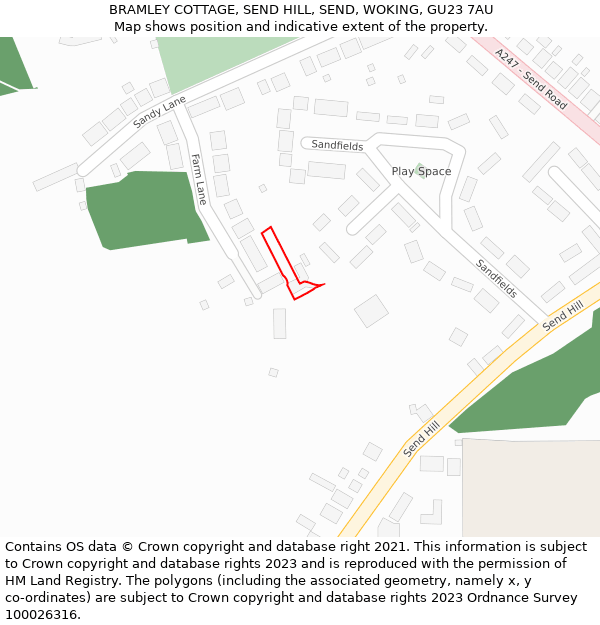 BRAMLEY COTTAGE, SEND HILL, SEND, WOKING, GU23 7AU: Location map and indicative extent of plot