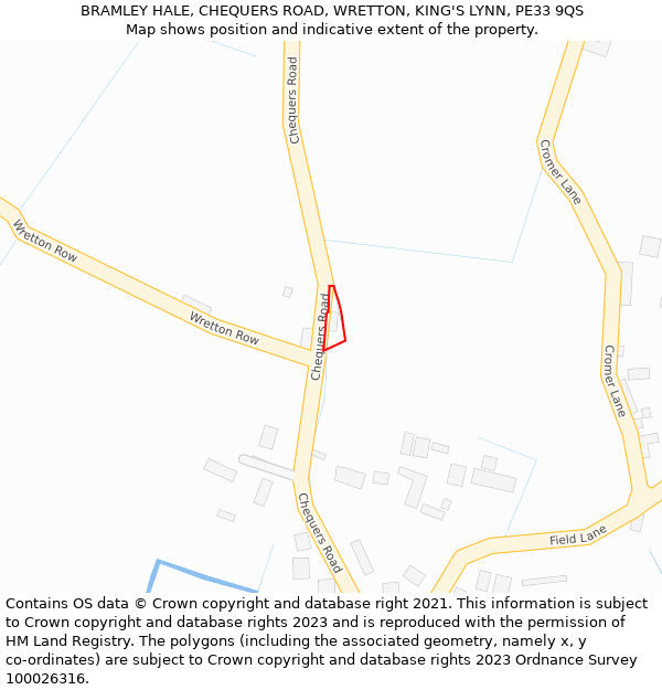 BRAMLEY HALE, CHEQUERS ROAD, WRETTON, KING'S LYNN, PE33 9QS: Location map and indicative extent of plot