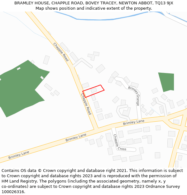 BRAMLEY HOUSE, CHAPPLE ROAD, BOVEY TRACEY, NEWTON ABBOT, TQ13 9JX: Location map and indicative extent of plot