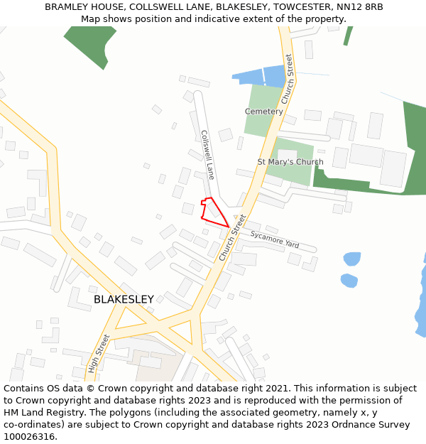 BRAMLEY HOUSE, COLLSWELL LANE, BLAKESLEY, TOWCESTER, NN12 8RB: Location map and indicative extent of plot