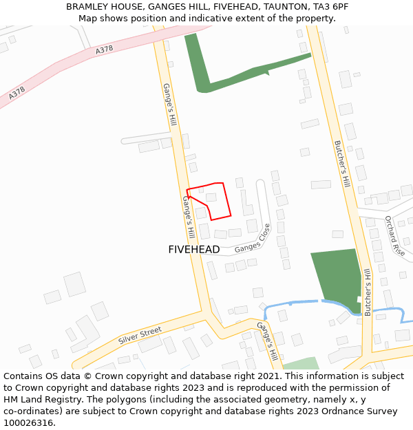 BRAMLEY HOUSE, GANGES HILL, FIVEHEAD, TAUNTON, TA3 6PF: Location map and indicative extent of plot