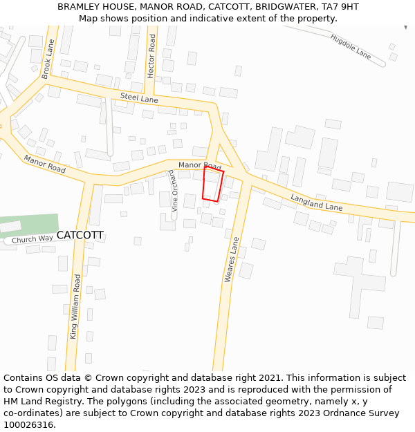 BRAMLEY HOUSE, MANOR ROAD, CATCOTT, BRIDGWATER, TA7 9HT: Location map and indicative extent of plot