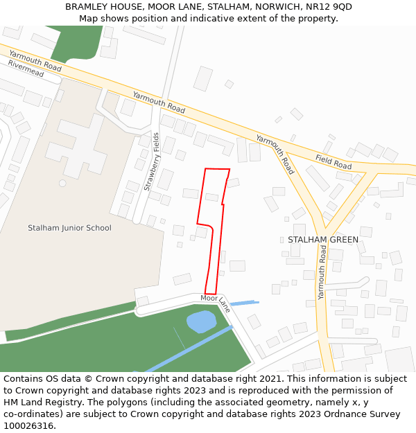 BRAMLEY HOUSE, MOOR LANE, STALHAM, NORWICH, NR12 9QD: Location map and indicative extent of plot